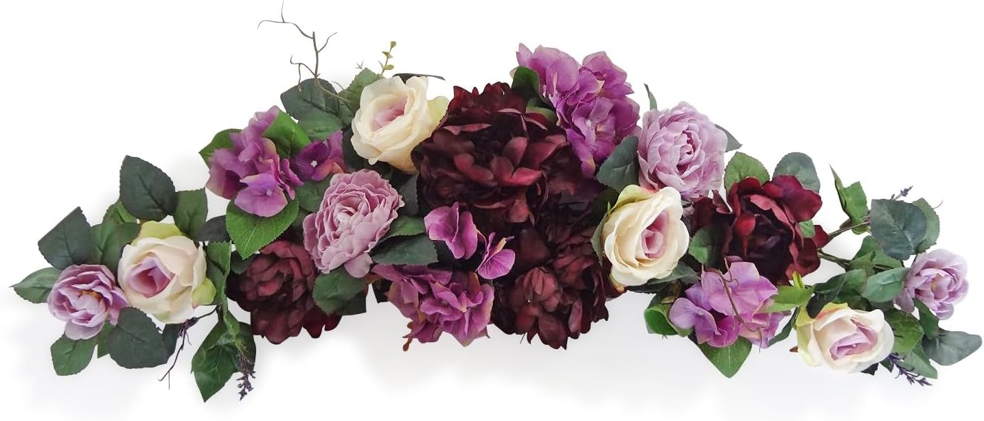 32 Inch Eggplant Rose Peony Swags - Floral Wall Decor