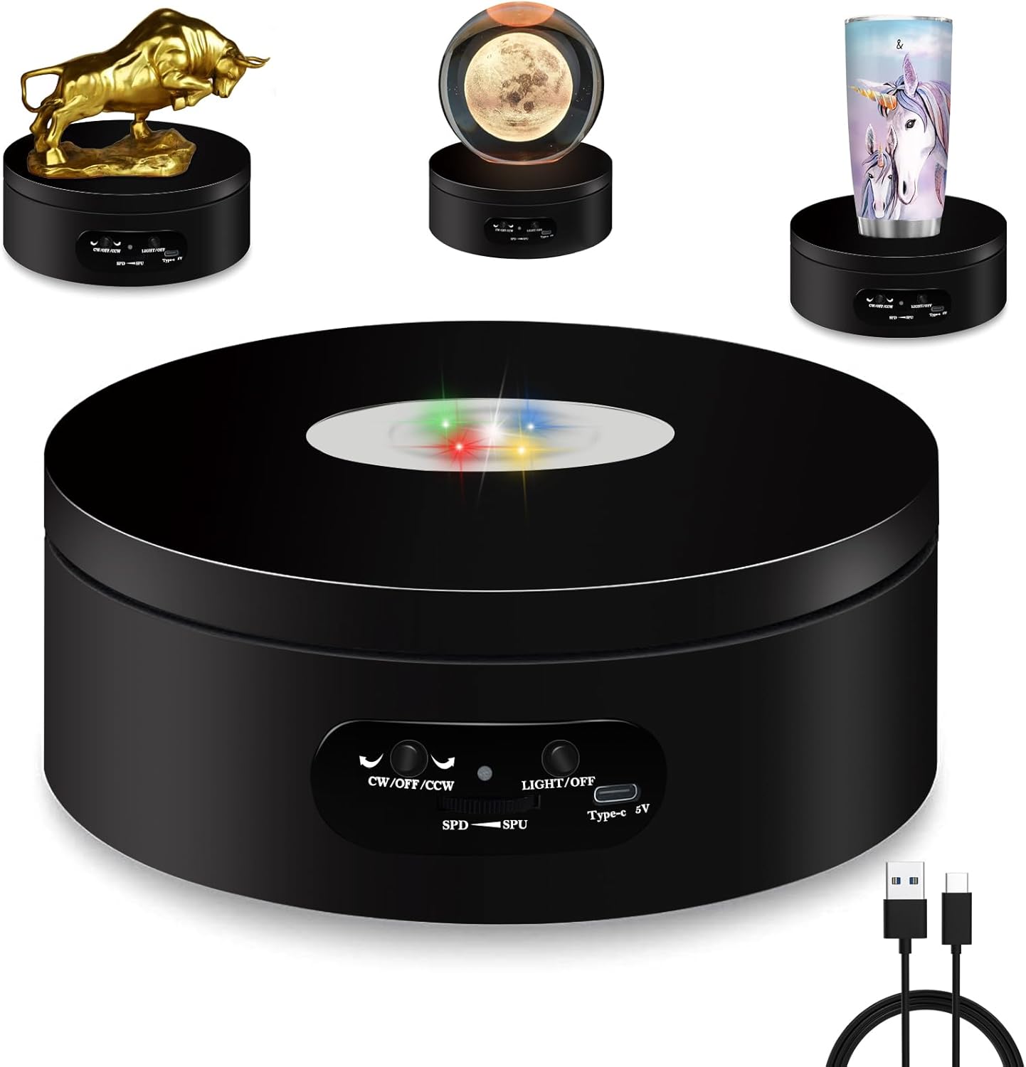 YVV LED Rotating Display Stand with Colorful Lights