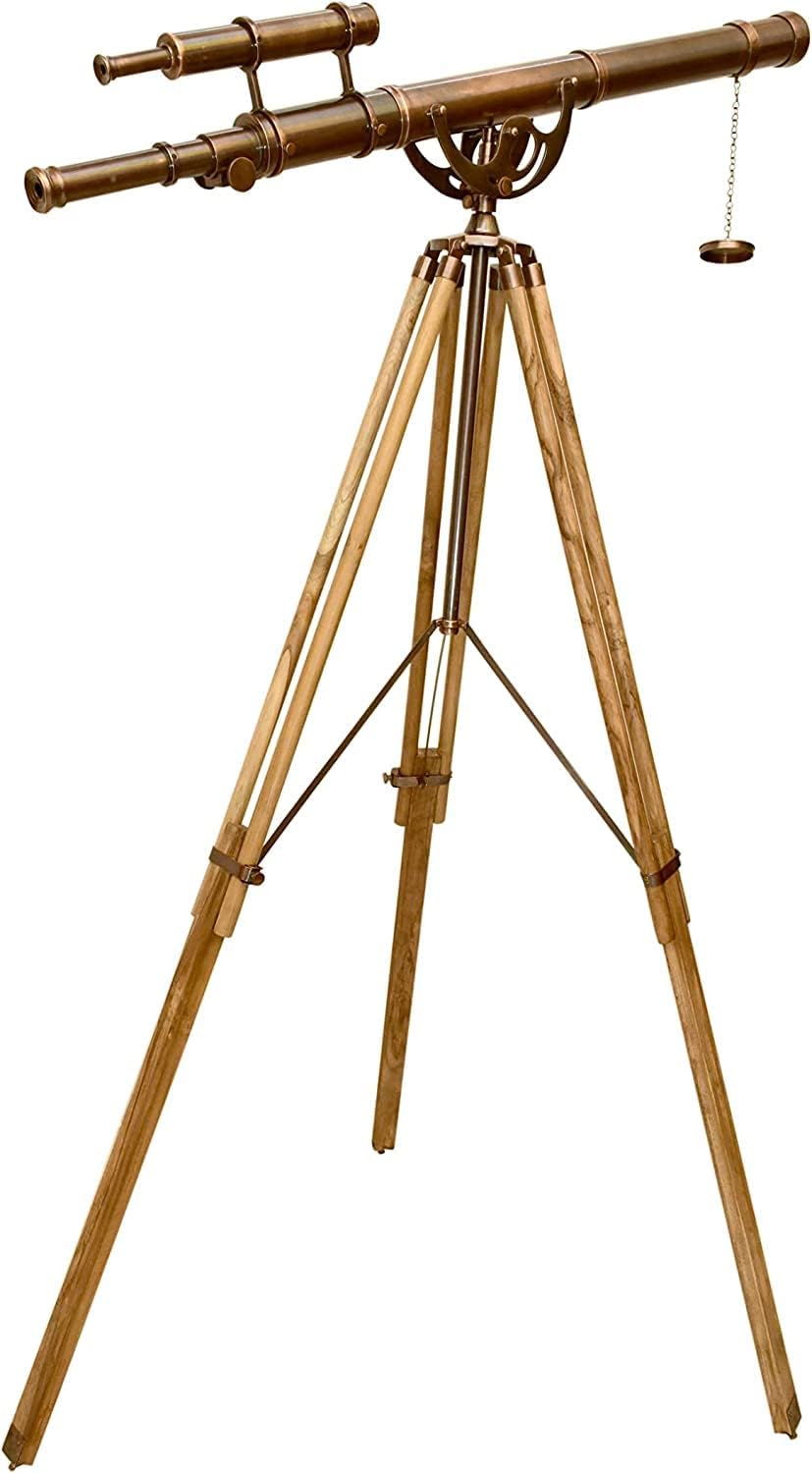 Vintage Double Barrel Telescope with Adjustable Wooden Tripod 1