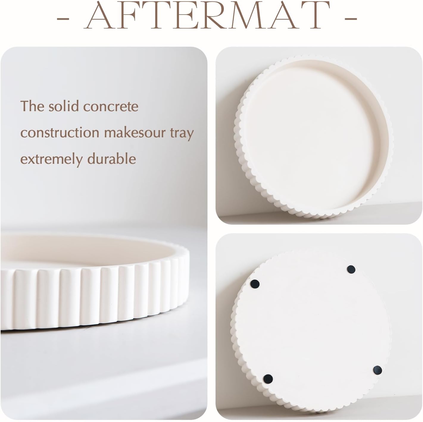 Aftermat Decorative Tray Round 11 Inch White Concrete