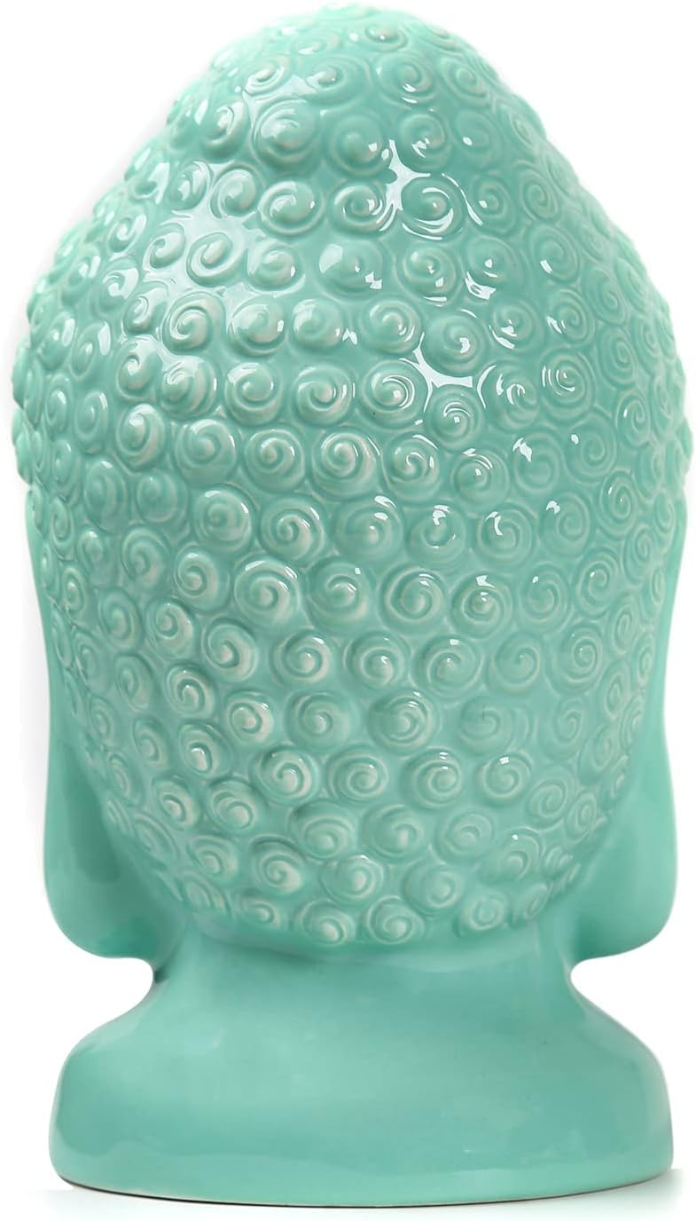 Ceramic Buddha Head Statue Green Religious Home Decor
