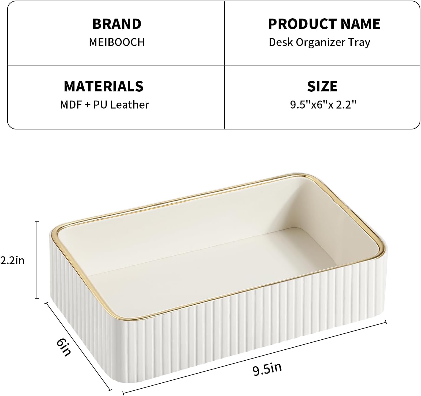 Desk Organizer Tray with PU Leather and MDF Surface