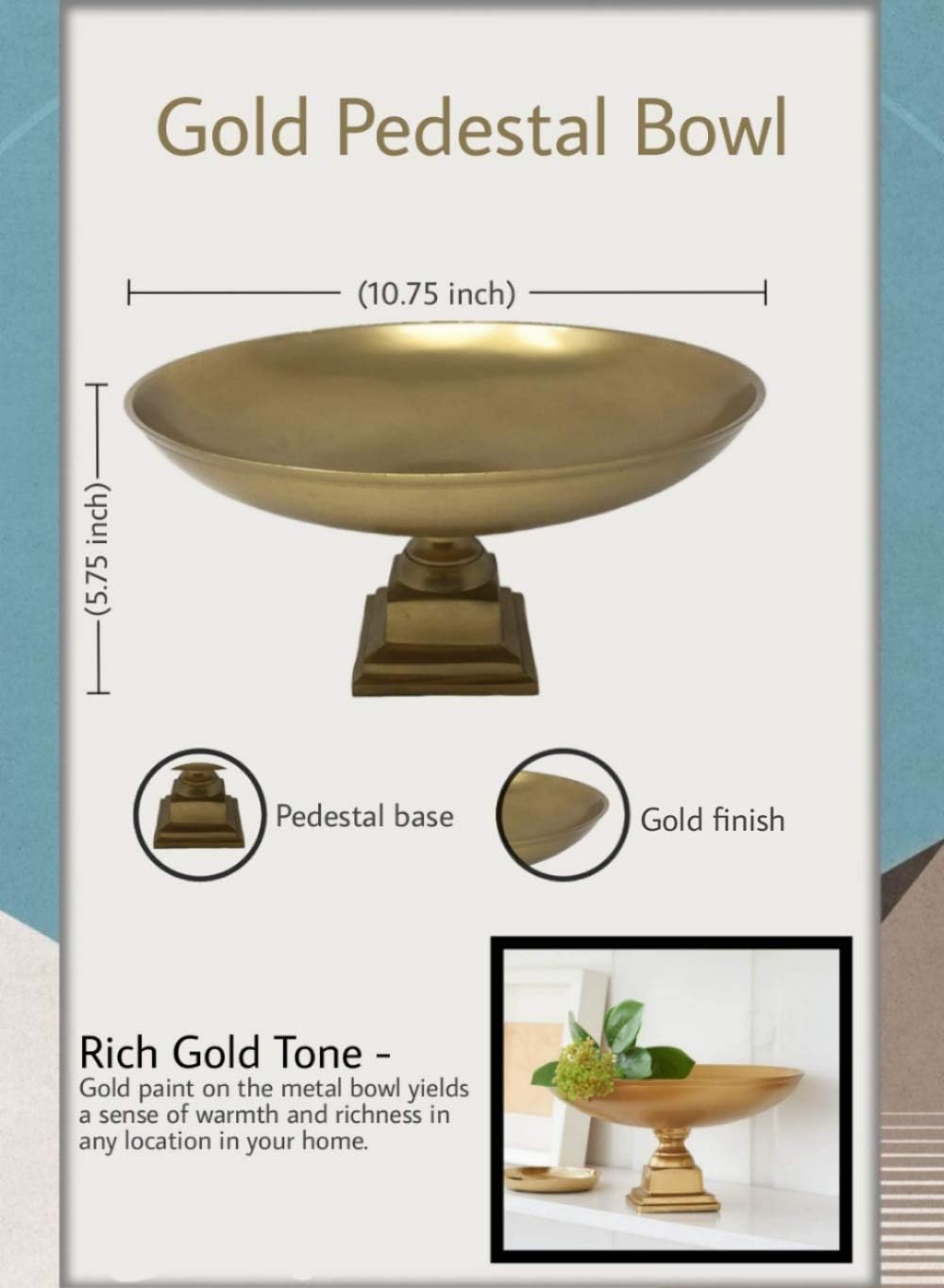 Serene Spaces Living Gold Pedestal Bowl - Table Centerpiece with Rich Gold Color 1075 Diameter 575 Tall