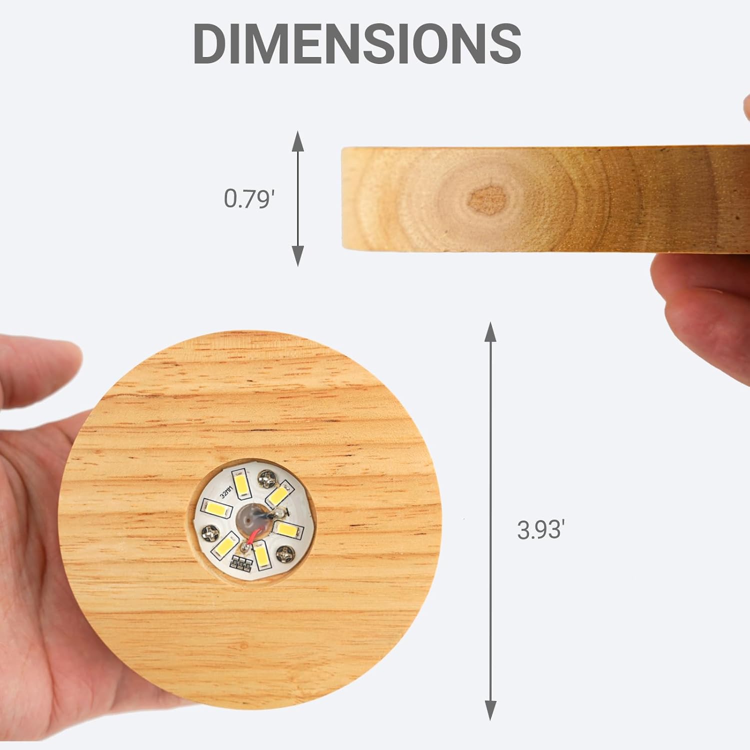 Wood LED Light Stand for Crystal 3D Glass Art - USB Powered