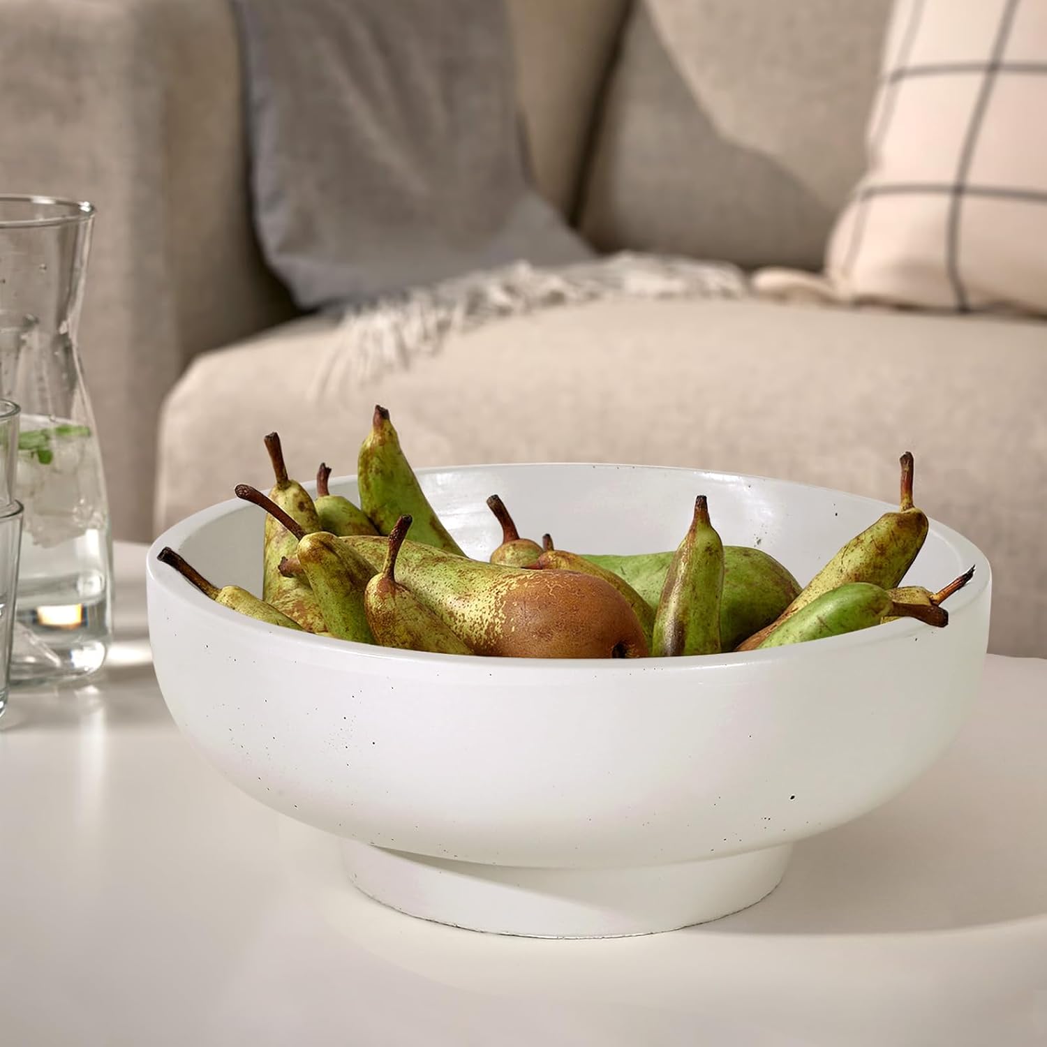 Large Concrete Fruit Bowl - Modern Decorative Centerpiece with Non-Slip Pads LightGray