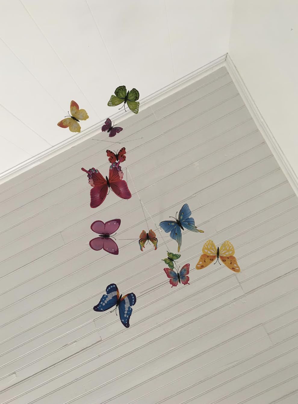 Hanging Butterfly Mobile - 12 Colorful Plastic Butterflies - Kinetic Decor for Baby Room and Home