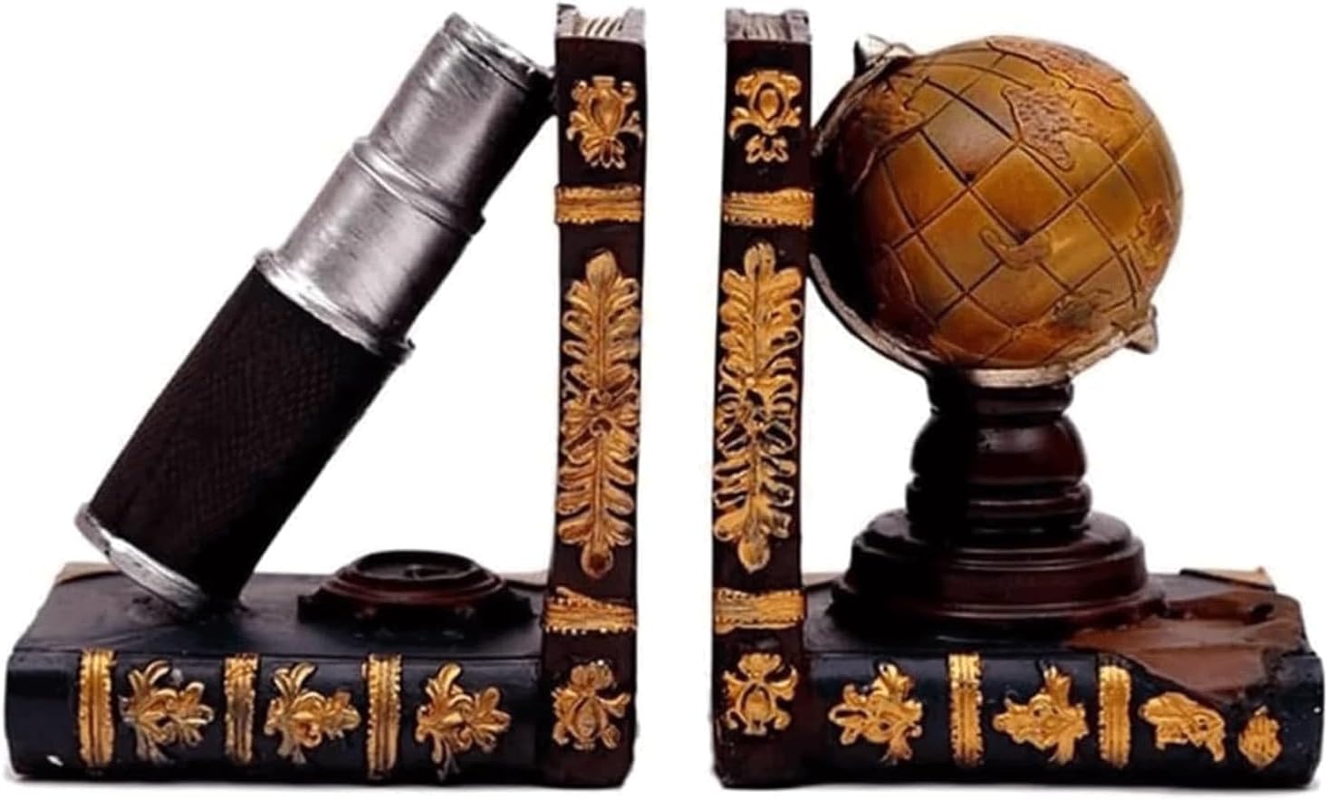 Unique Vintage Globe Telescope Bookend for Shelves