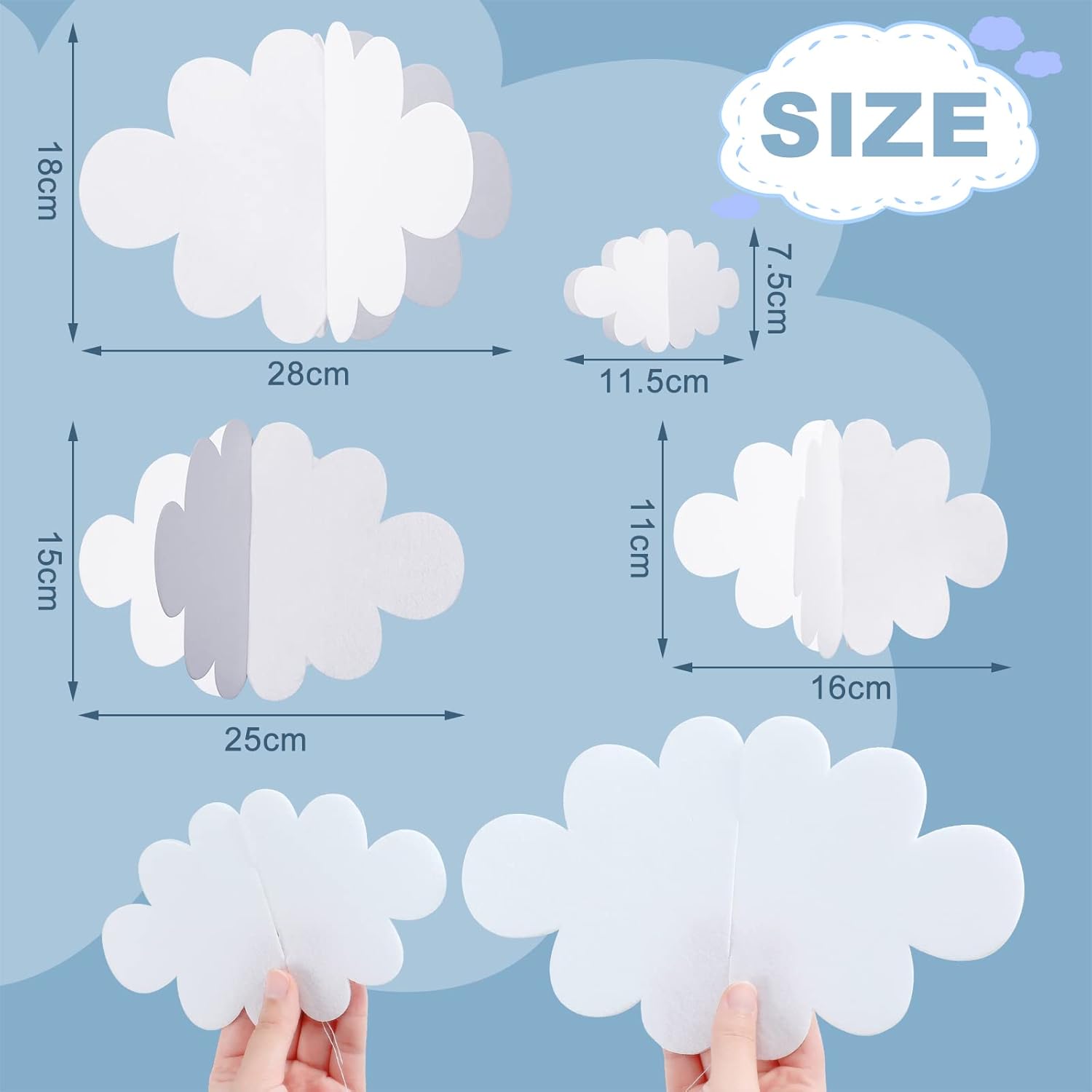 8 Pcs 3D Cloud Ceiling Hanging Decorations for Birthday Wedding Baby Shower Classroom