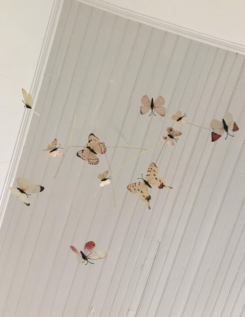 Butterfly Hanging Mobile for Room Decor 12 Floating Butterflies in Neutral Tones
