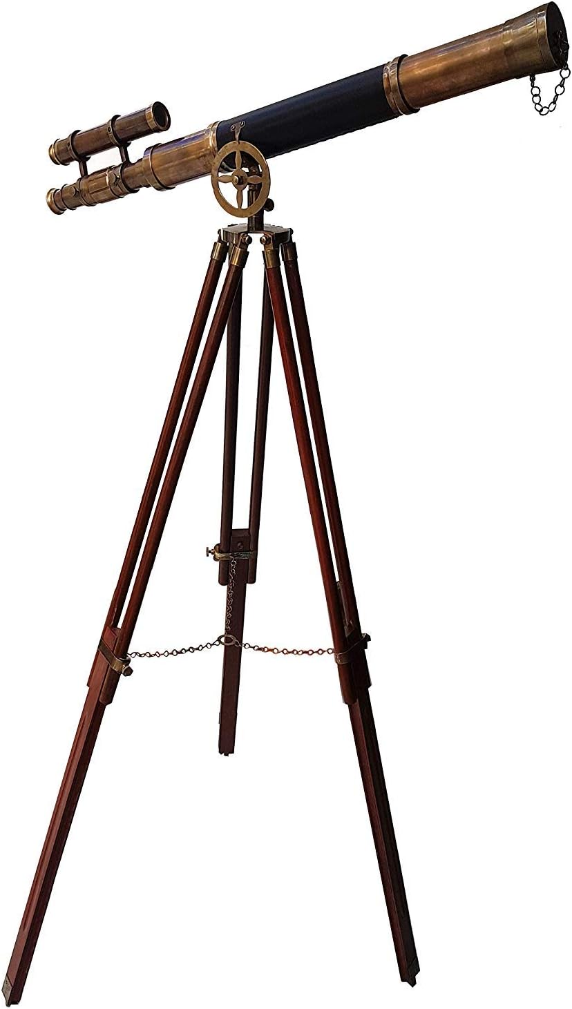 Maritime Brass Antique Double Barrel Telescope with Wooden Tripod