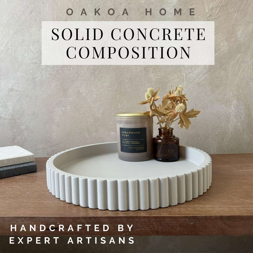 OAKOA Concrete Round Decorative Tray for Coffee Table