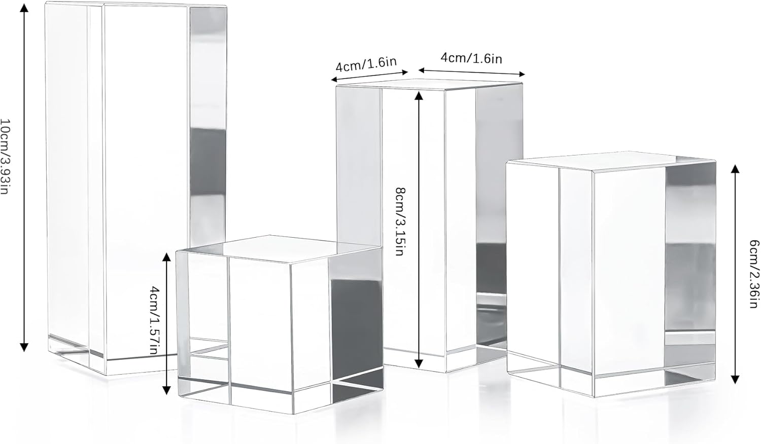 ZEERSHEE 4pcs Clear Glass Display Blocks for Collectibles Art Crafts