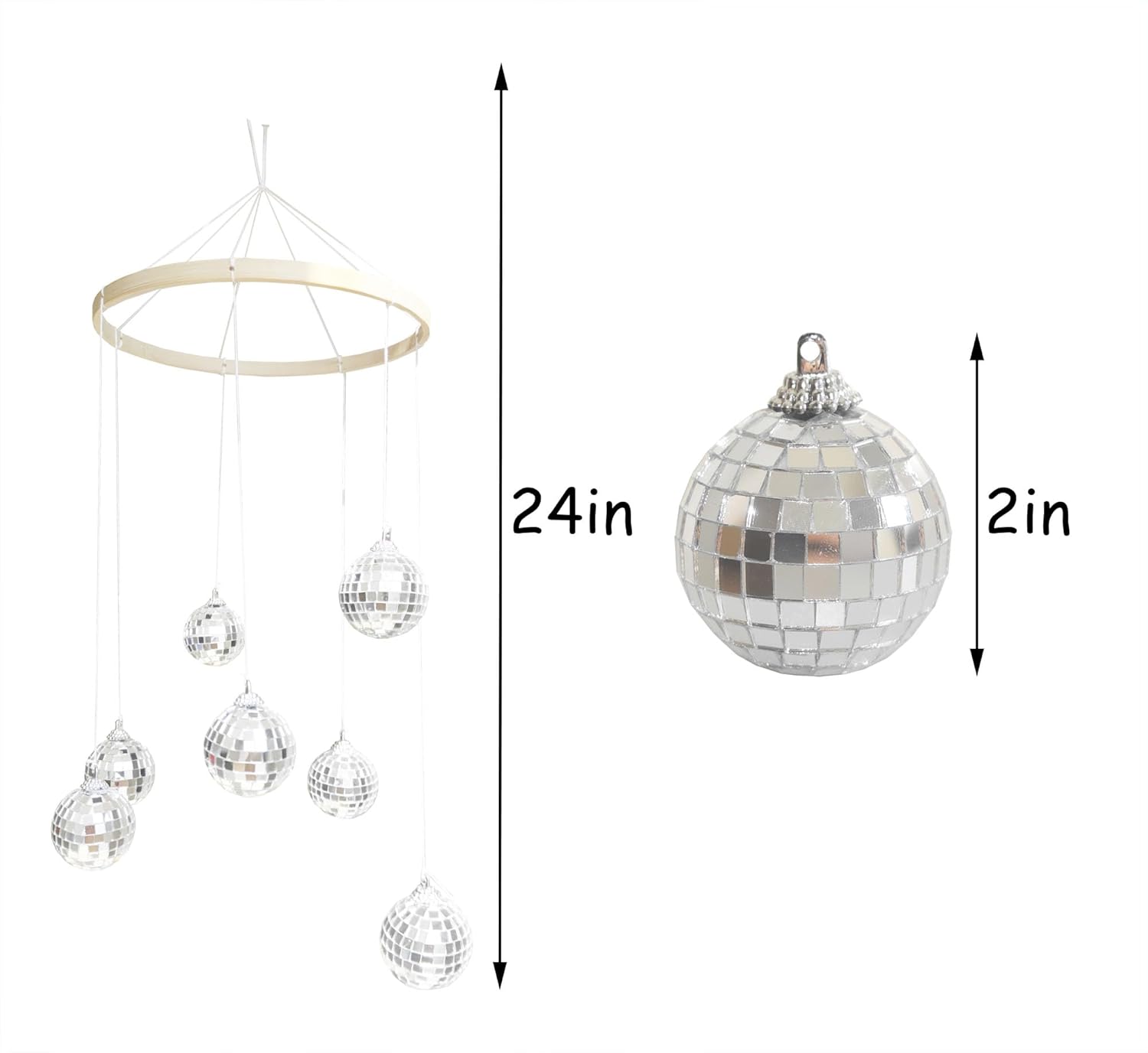 Dazzling Disco Ball Mobile 78 Inch Spiral Spinner Bamboo Decor