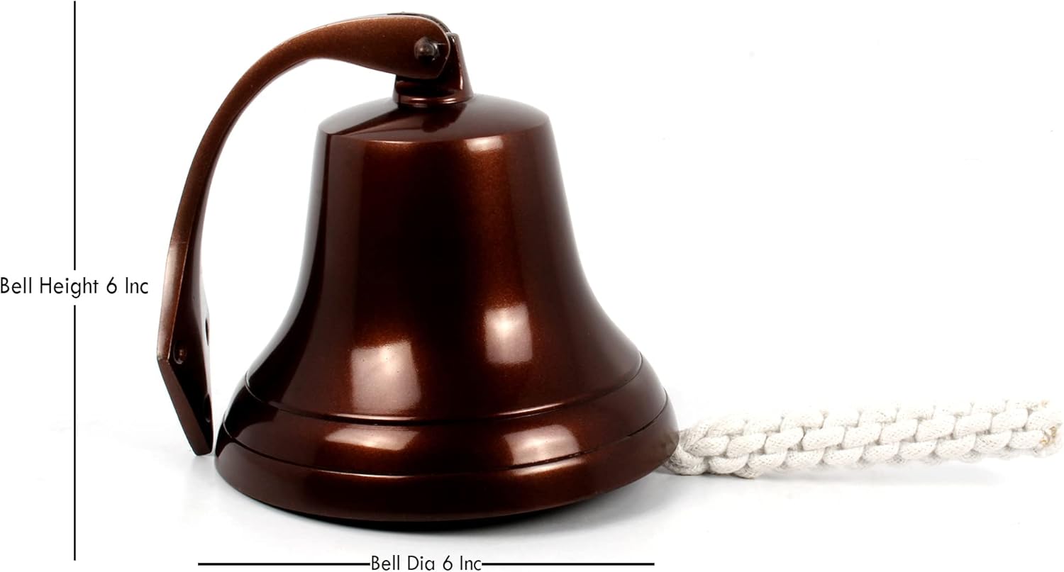 Wall Hanging Ship Bell 6 - Nautical Decor Antique Finish Chrome Color