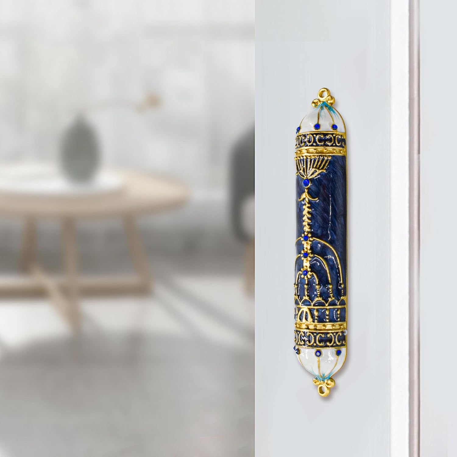 MrMrKura Blue Mezuzah with Scroll for Door Frame