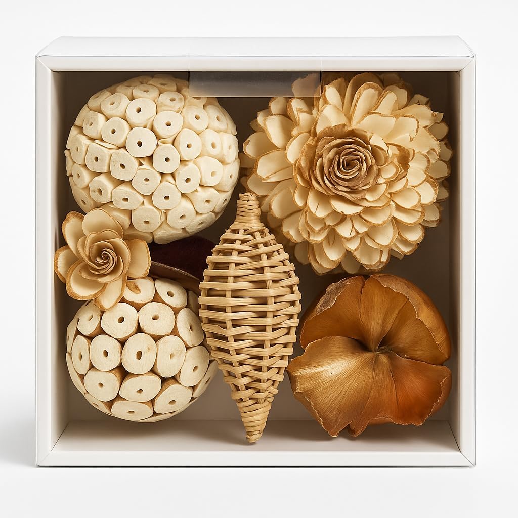 13 Piece Decorative Dried Sola Wood Flowers Bowl Set