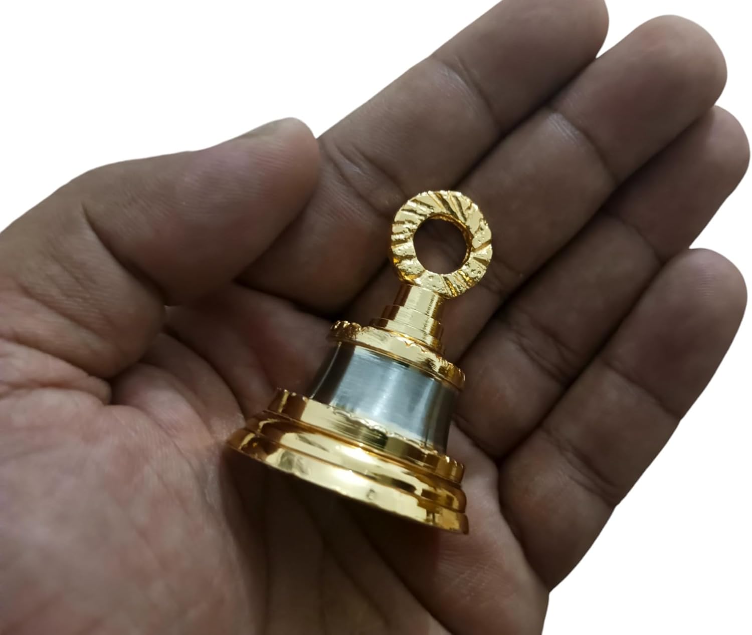 2 Height Golden-Silver Indian Brass Bells for Home Decoration
