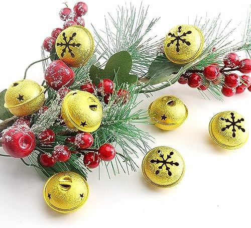 24pcs Gold Christmas Bells with Snowflake Cutouts