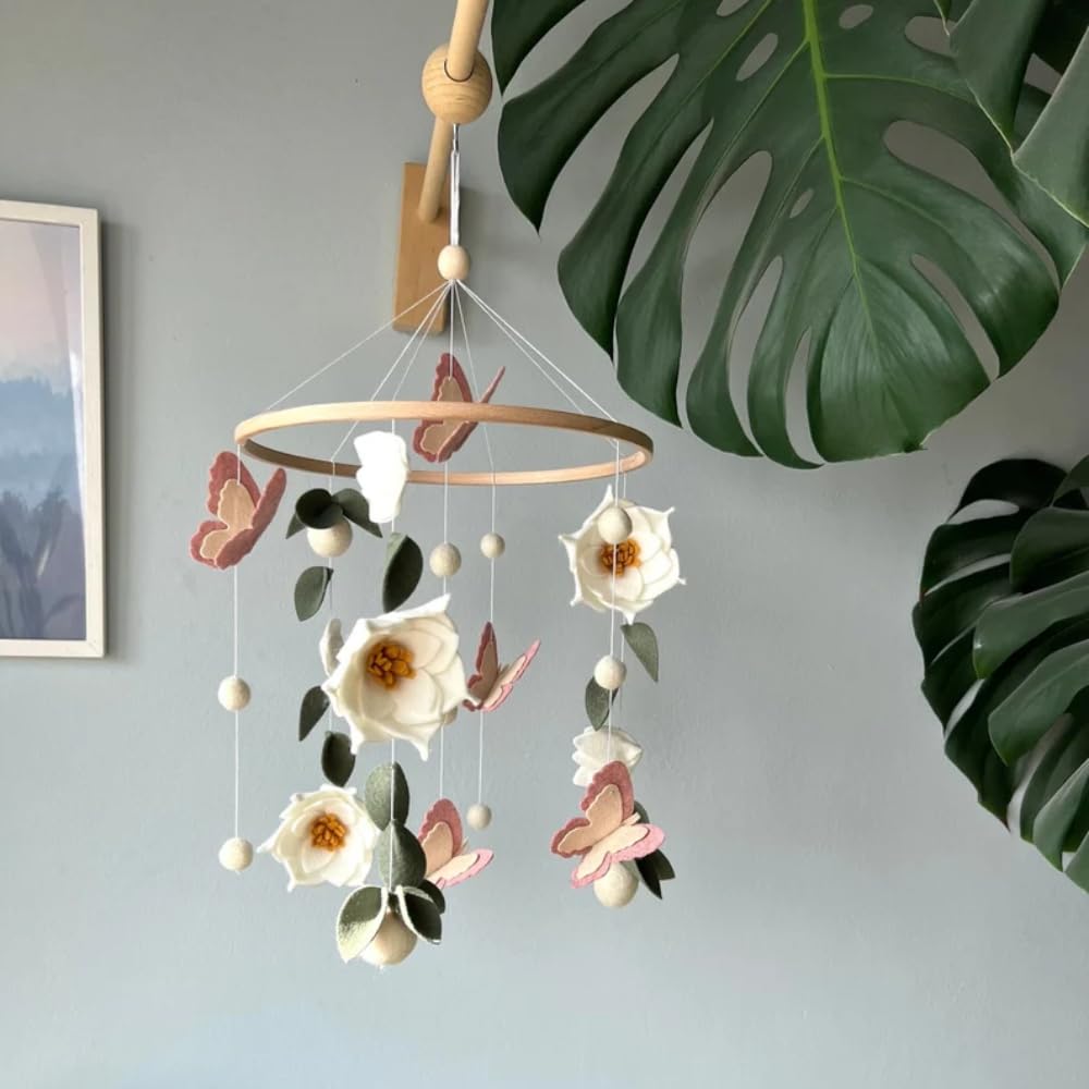 Whimsical Butterfly Mobile 74 Inch Green Floral Hanging Decor