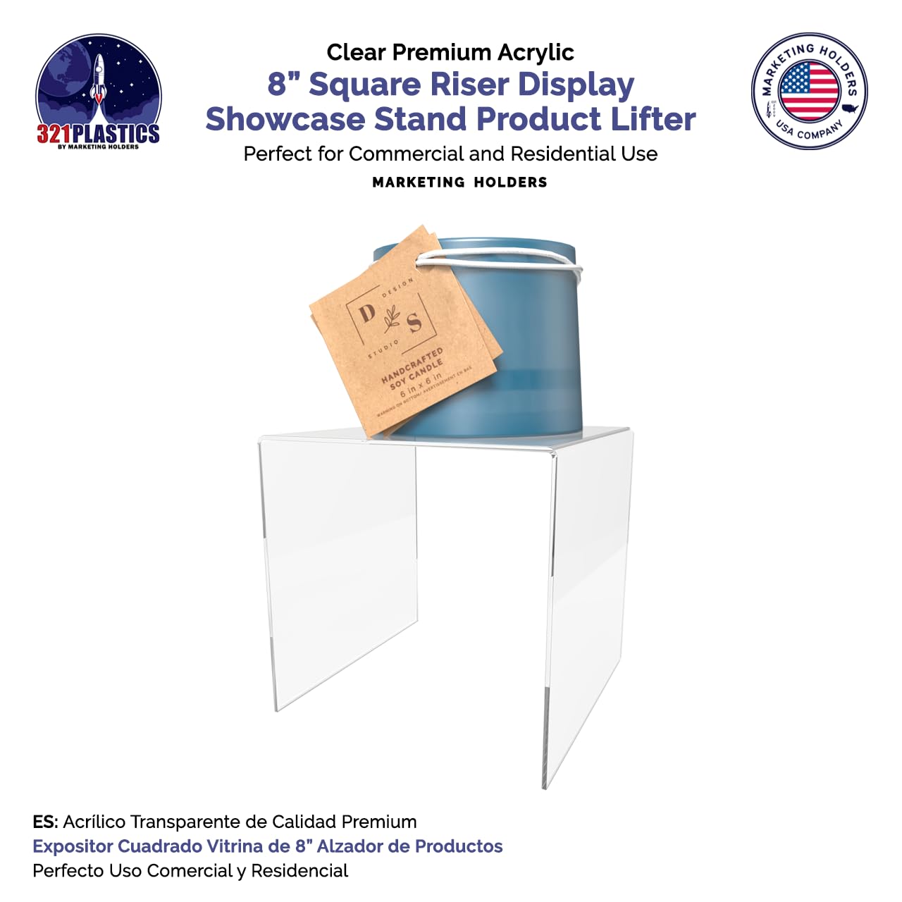 Acrylic Display Riser Stand 8 Inch Clear Square