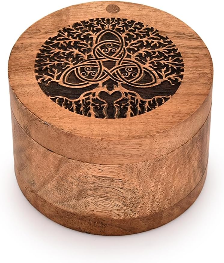 BHAVATU Acacia Wood Decorative Urn 35x35x25 Inch