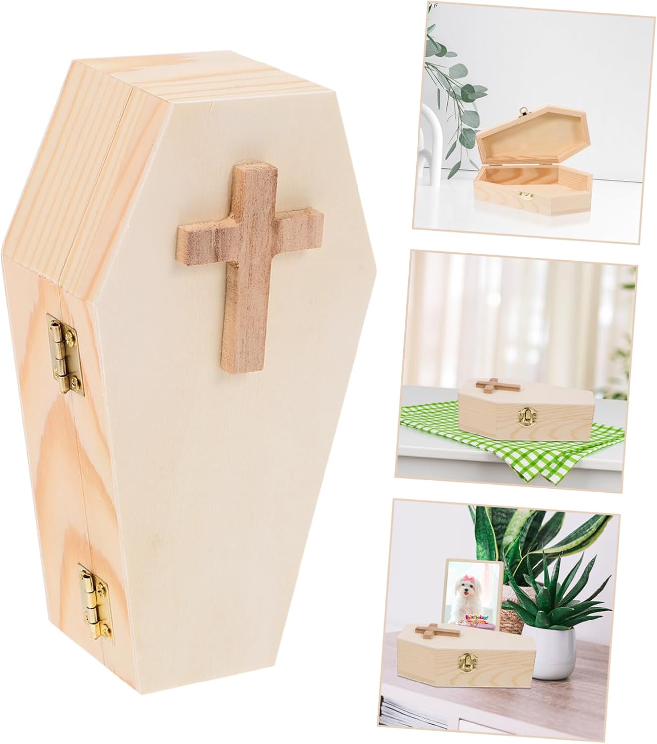 Amosfun Small Wooden Coffin Jewelry Organizer with Unique Lid