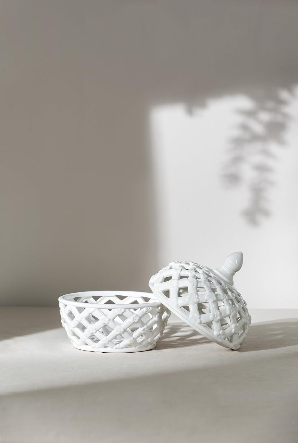 Ceramic Lidded Jar with Lattice Design 95 Inches High
