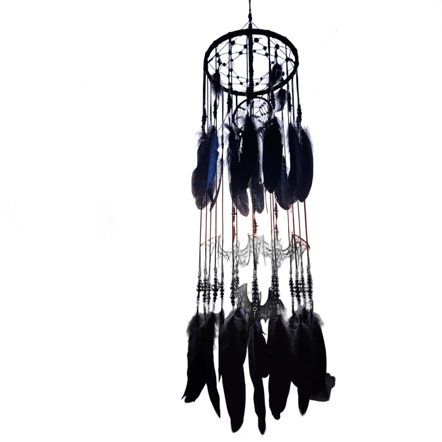 Gothic Black Dreamcatcher Mobile with Crystals and Bats 1