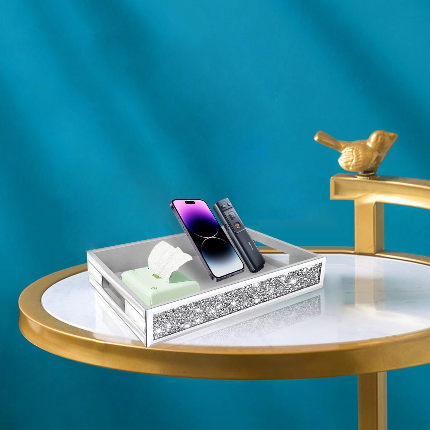 Wocred Mirror Perfume Tray with Diamond Design