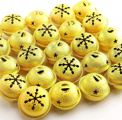 24pcs Gold Christmas Bells with Snowflake Cutouts