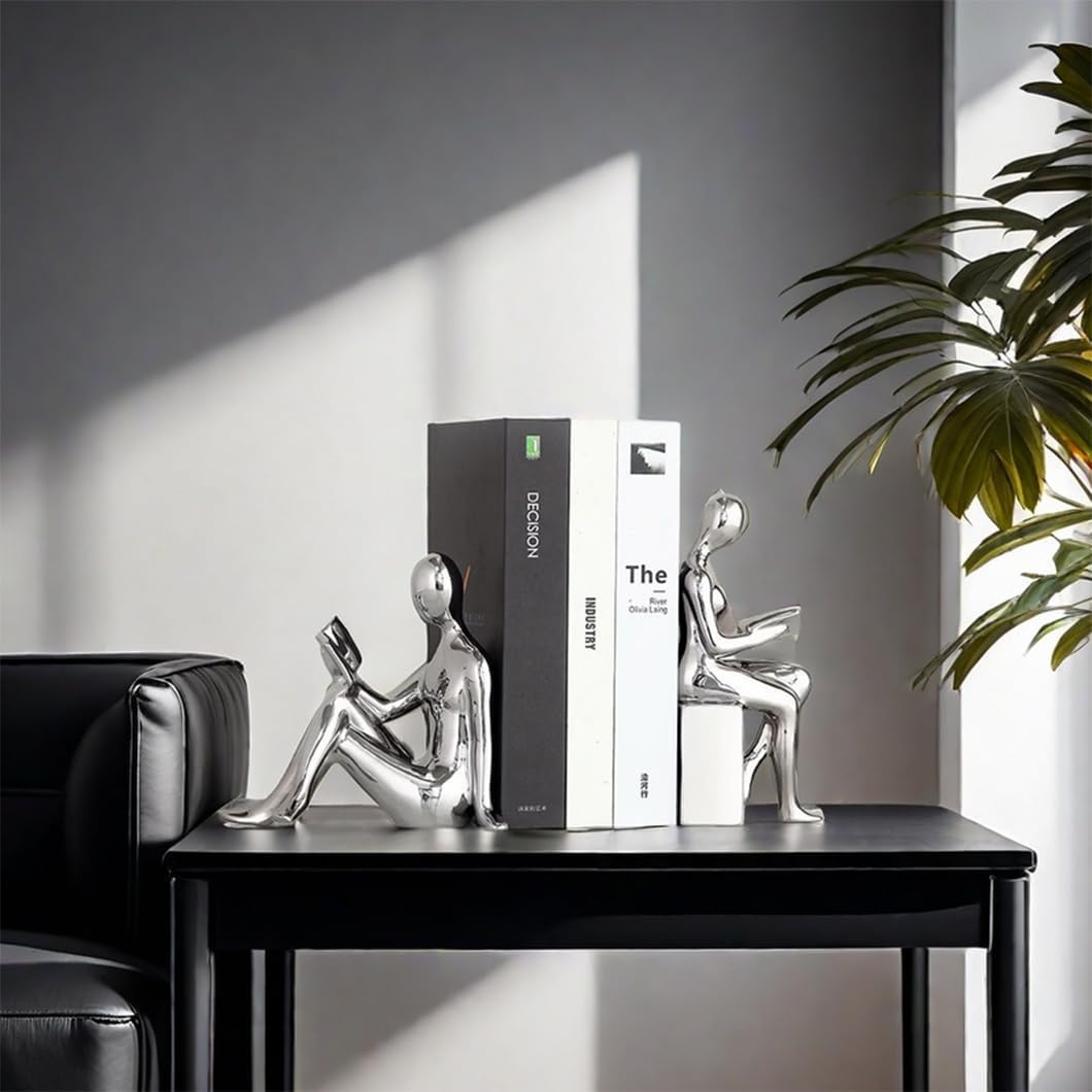 Elegant Ceramic Bookends Set of 2 Silver