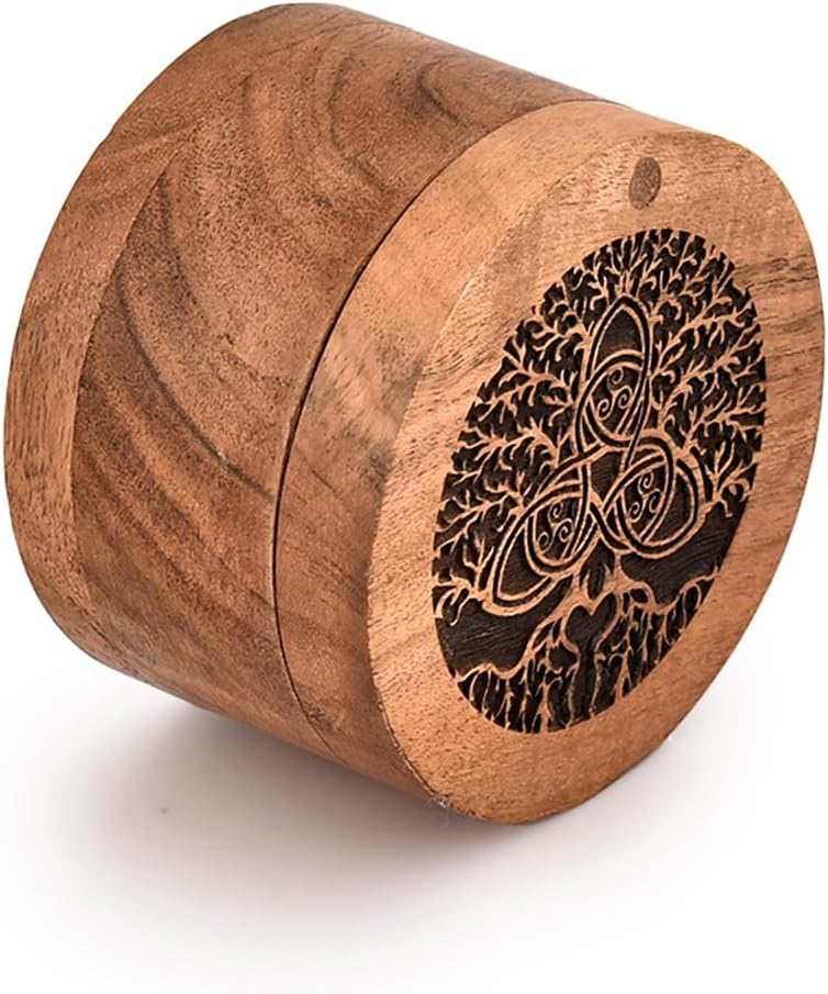 BHAVATU Acacia Wood Decorative Urn 35x35x25 Inch