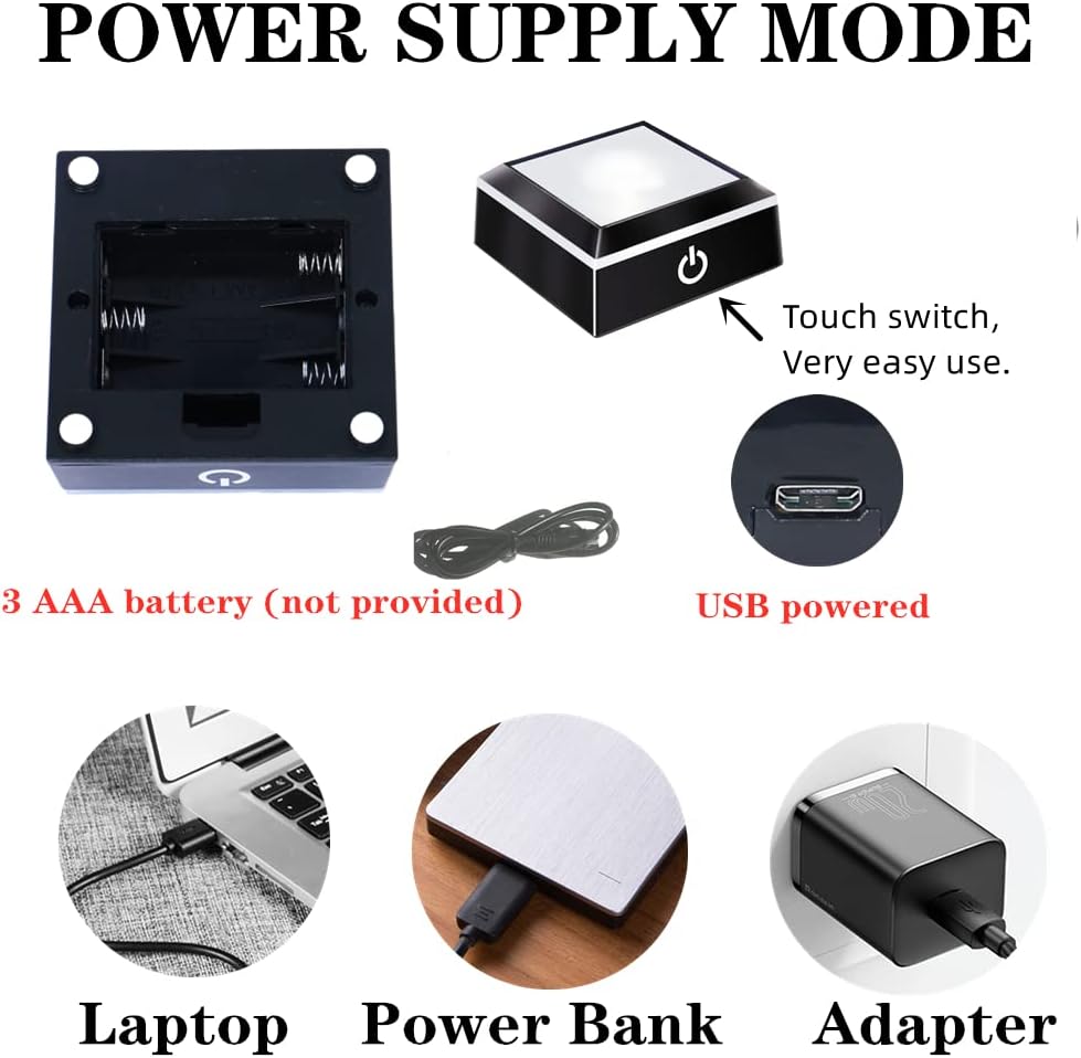 Eustuma LED Light Base Non-Slip Square Display Stand in Multiple Colors for Glass Crystal Spheres