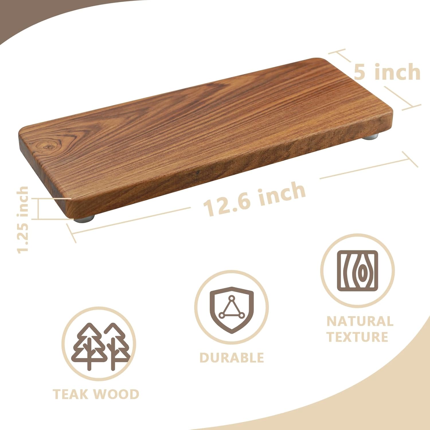 126x5 Solid Teak Wood Riser Tray - Farmhouse Organizer with Non-Slip Base