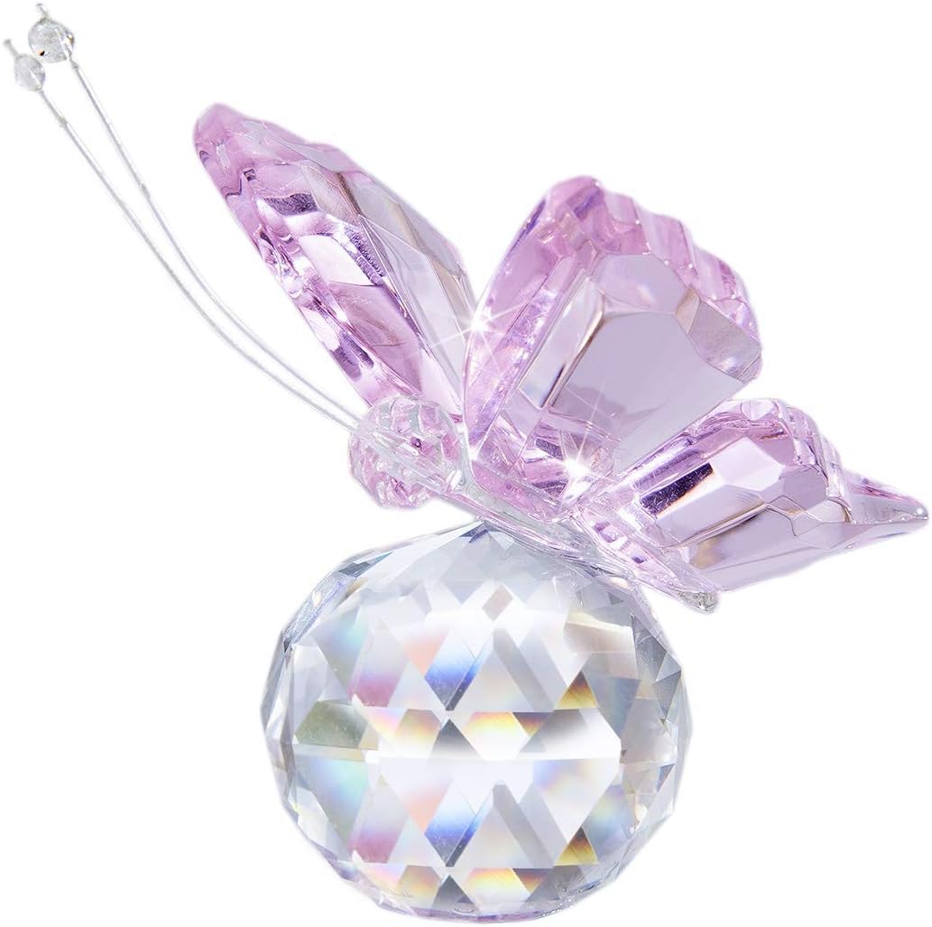 HD Pink Crystal Flying Butterfly Figurine
