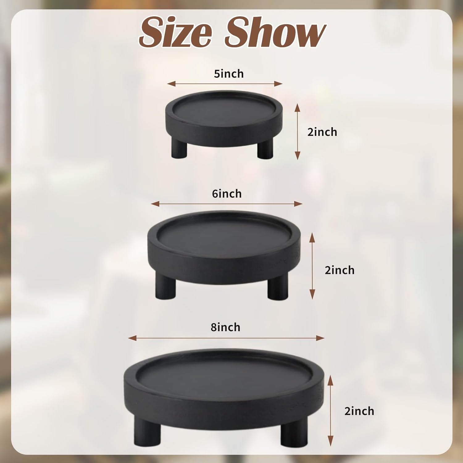 3PCS Wooden Display Risers for Home Dcor Modern Black