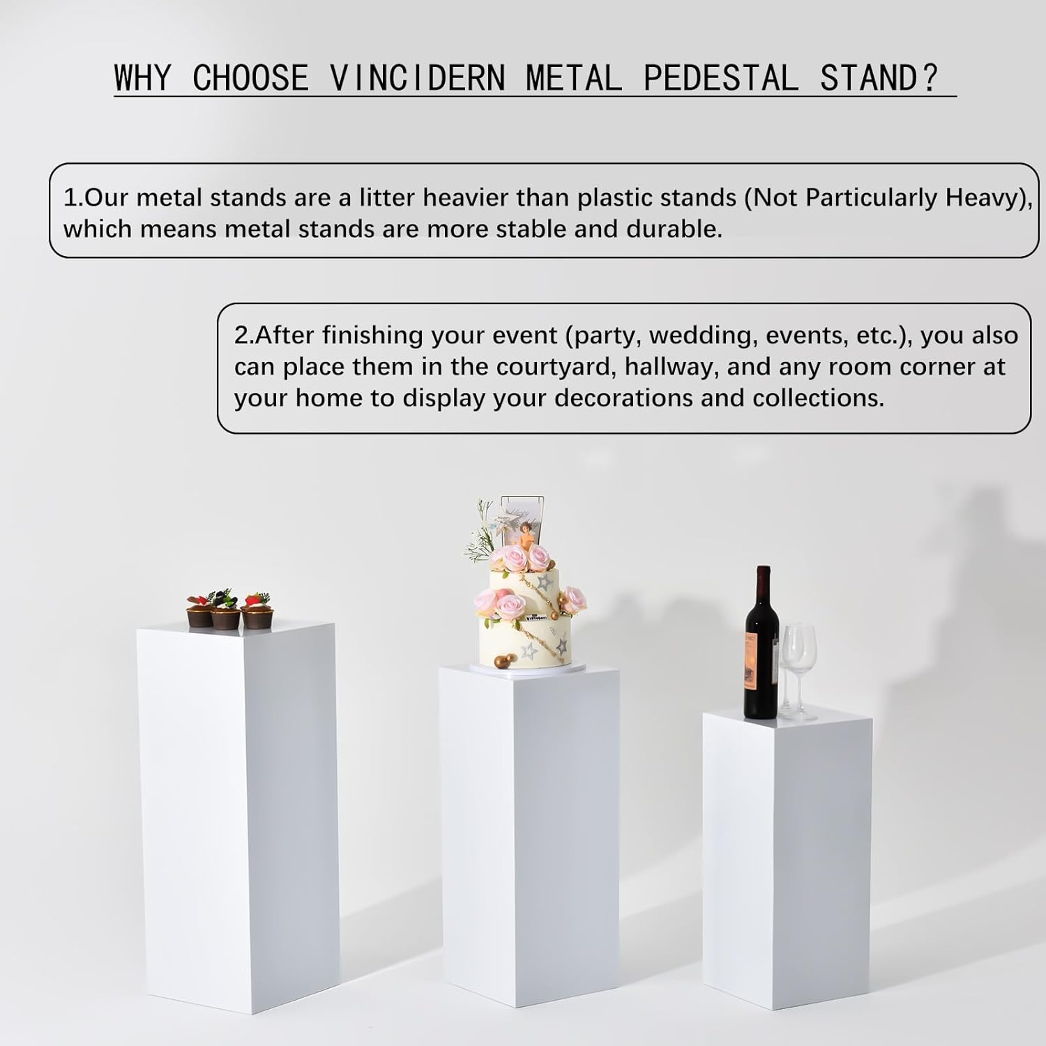 Vincidern 3pcs Metal Pedestal Stand for Party and Home Decor