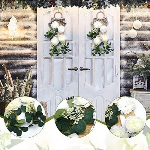 2 Pcs Farmhouse Green Eucalyptus Wreath Artificial Swag for Front Door Accent Decor
