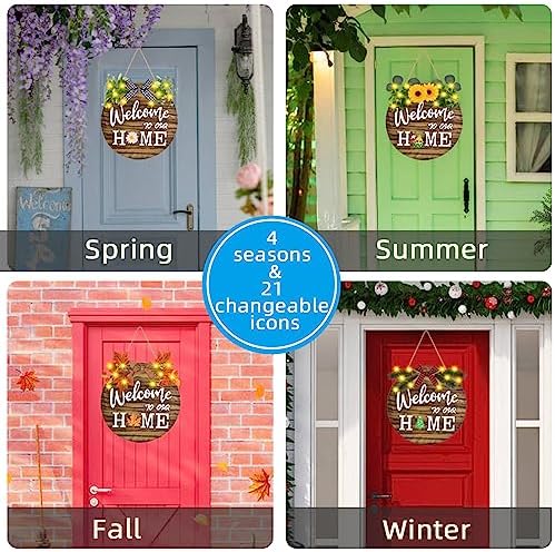 Interchangeable Welcome Home Sign with Seasonal Wreaths and 21 Icons