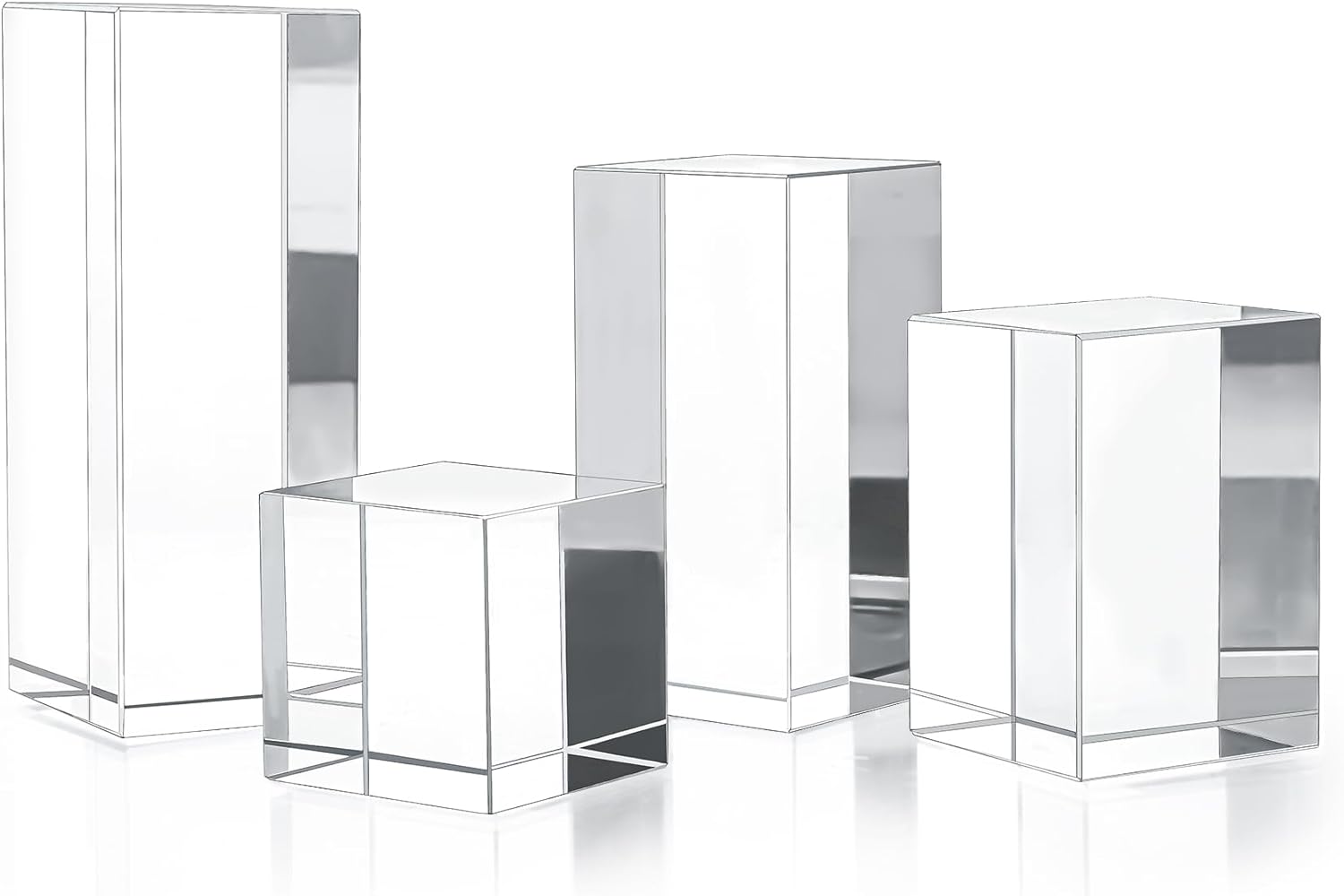 ZEERSHEE 4pcs Clear Glass Display Blocks for Collectibles Art Crafts