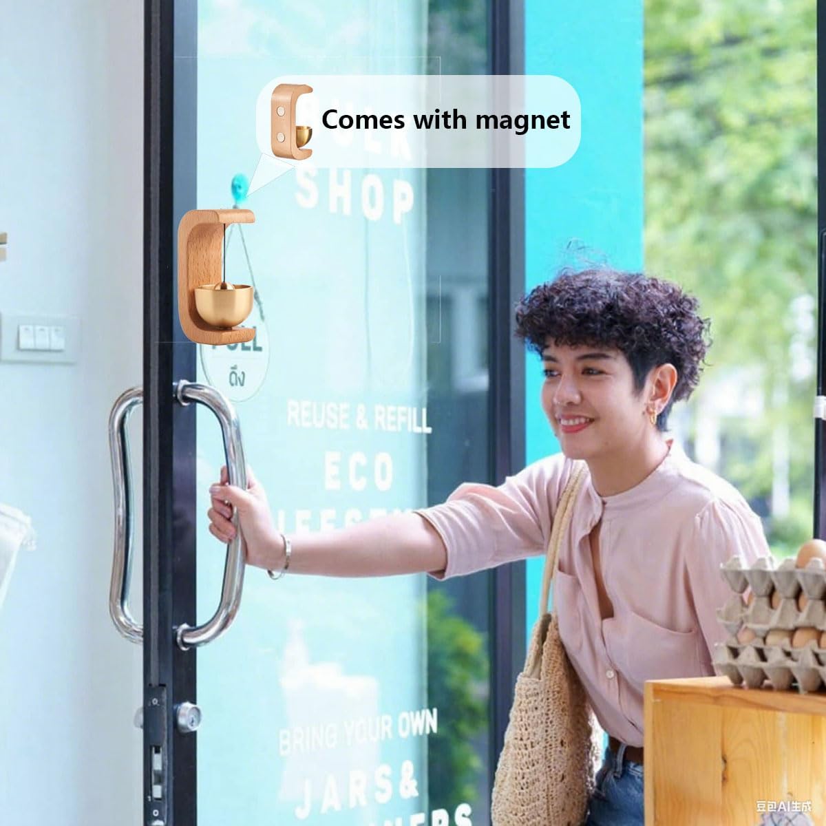 Magnetic Wooden Doorbell with Brass Chime Easy Install No Drilling Silent Bell