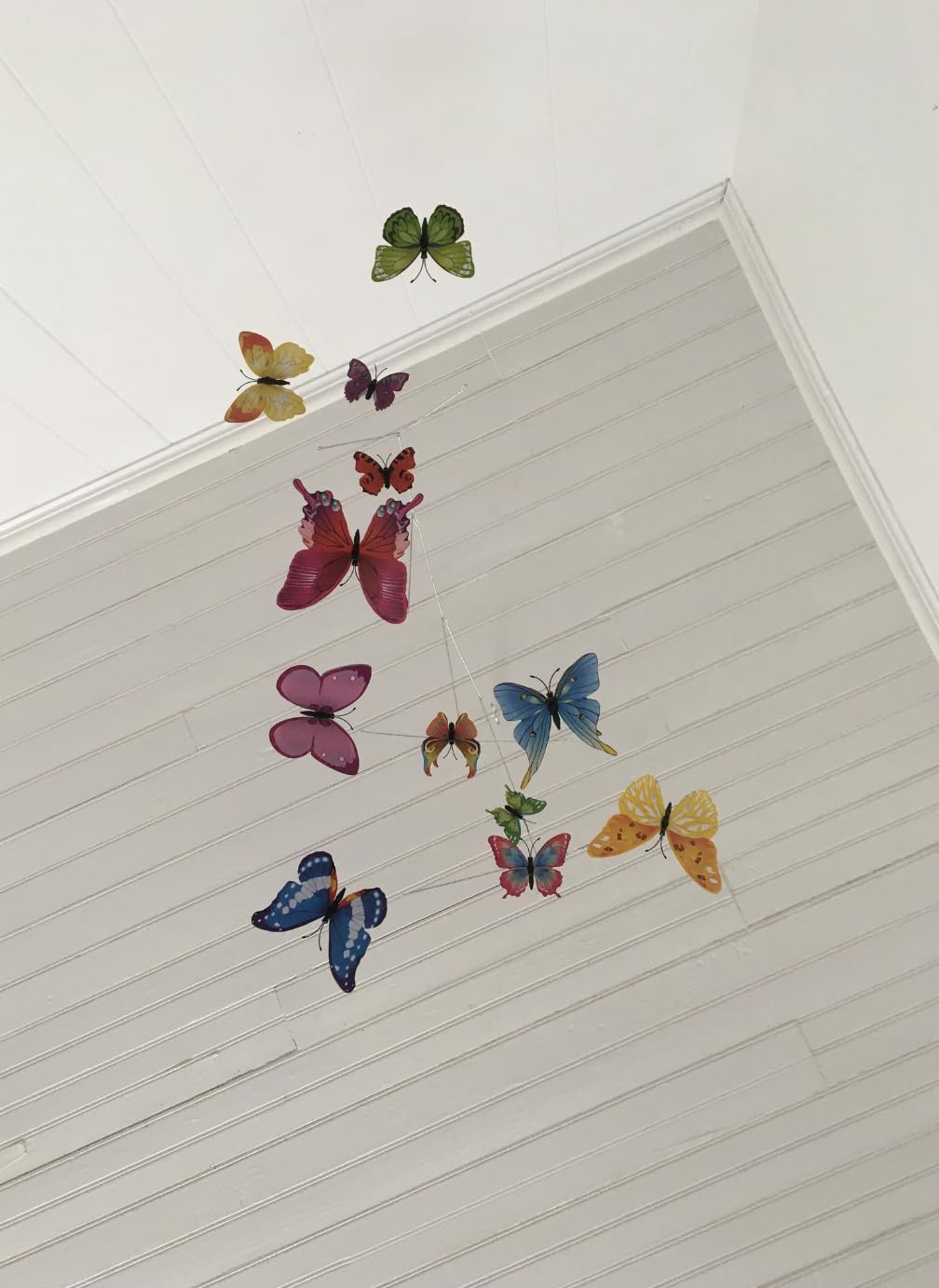 Hanging Butterfly Mobile - 12 Colorful Plastic Butterflies - Kinetic Decor for Baby Room and Home