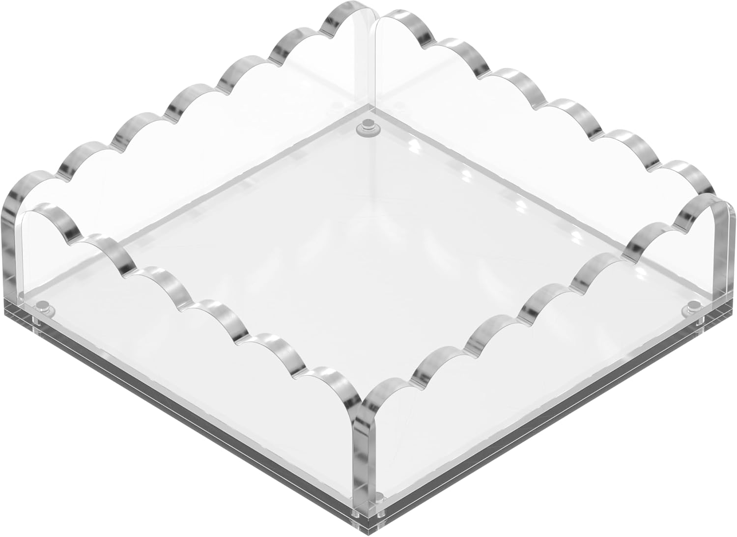 8 x 8 Scalloped Acrylic Tray with Magnetic Mat - Clear Photo Display Jewelry Organizer