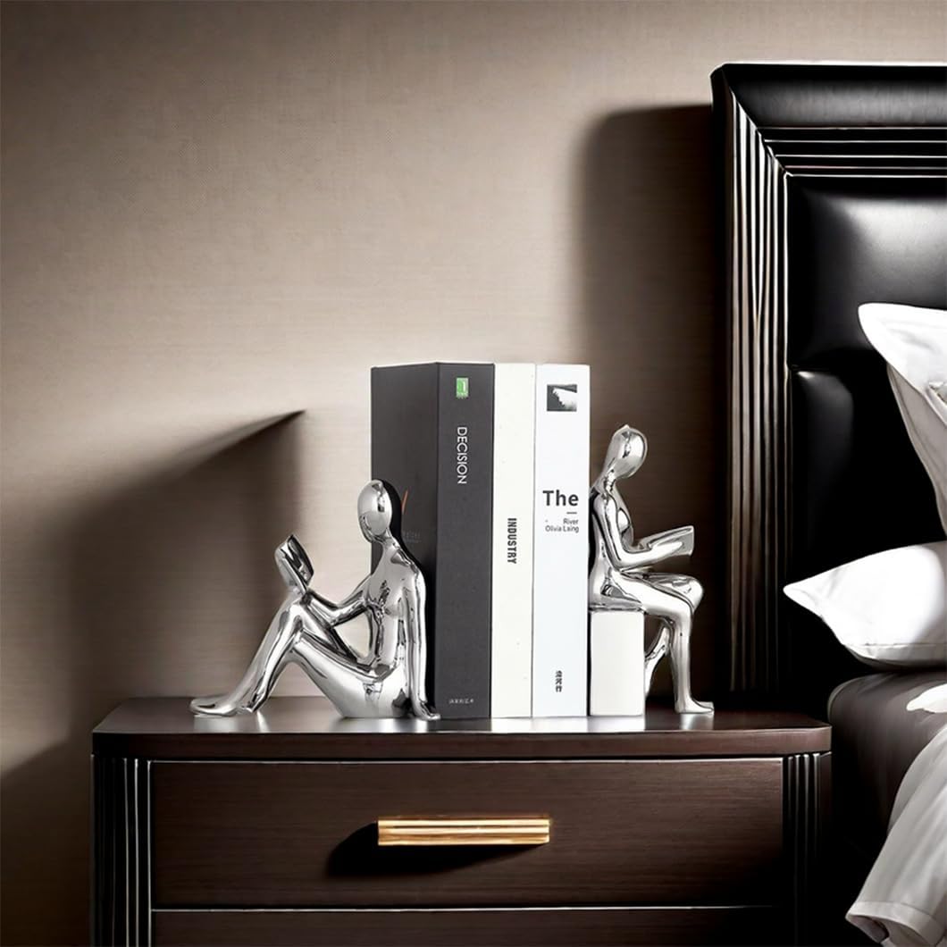 Elegant Ceramic Bookends Set of 2 Silver