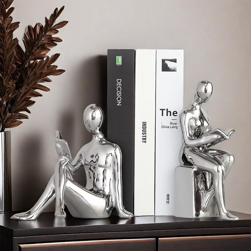 Elegant Ceramic Bookends Set of 2 Silver