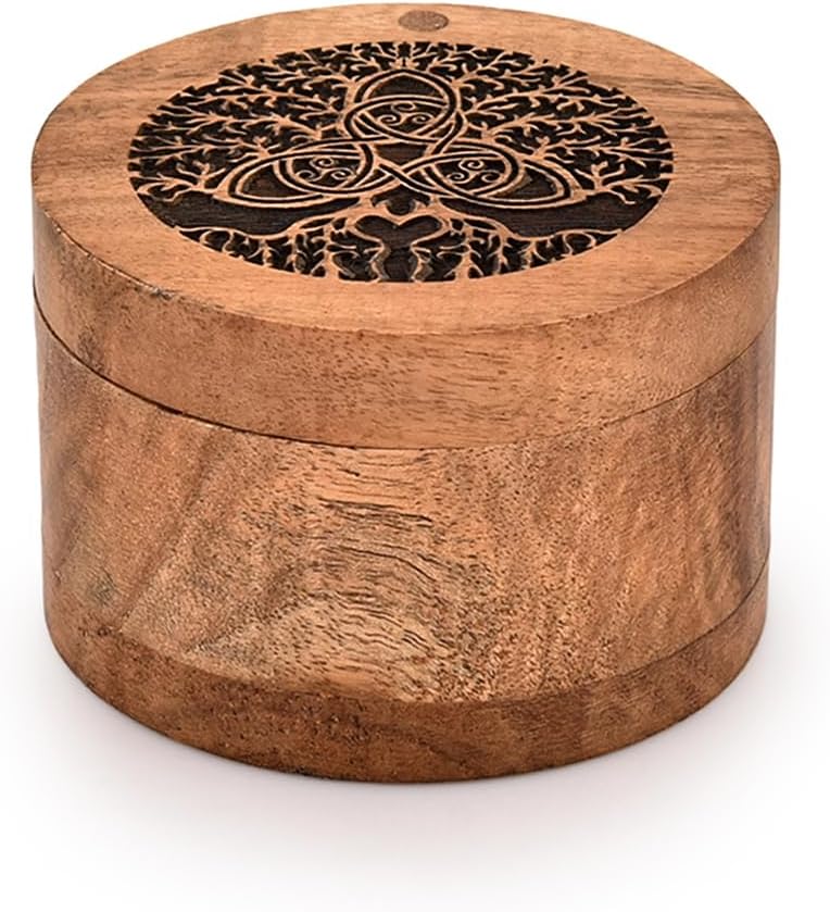 BHAVATU Acacia Wood Decorative Urn 35x35x25 Inch