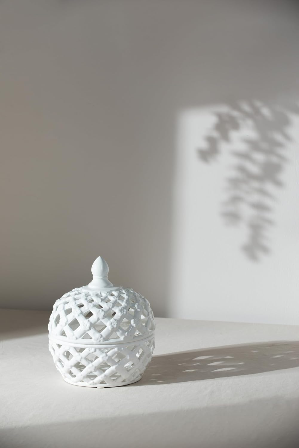 Ceramic Lidded Jar with Lattice Design 95 Inches High