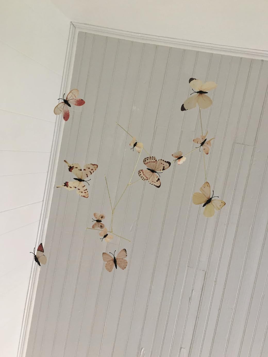 Butterfly Hanging Mobile for Room Decor 12 Floating Butterflies in Neutral Tones