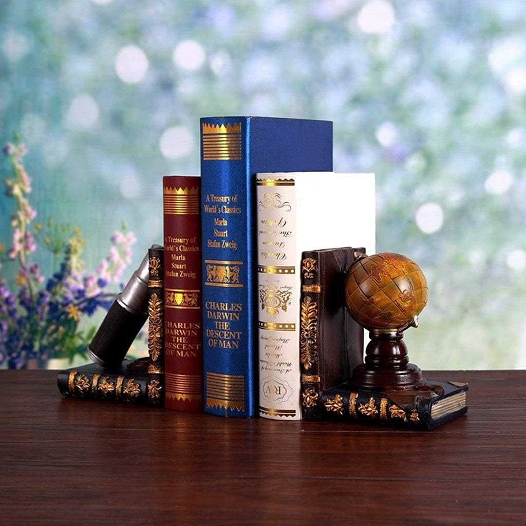 Retro Globe Telescope Bookends Resin Decor 6 Inch