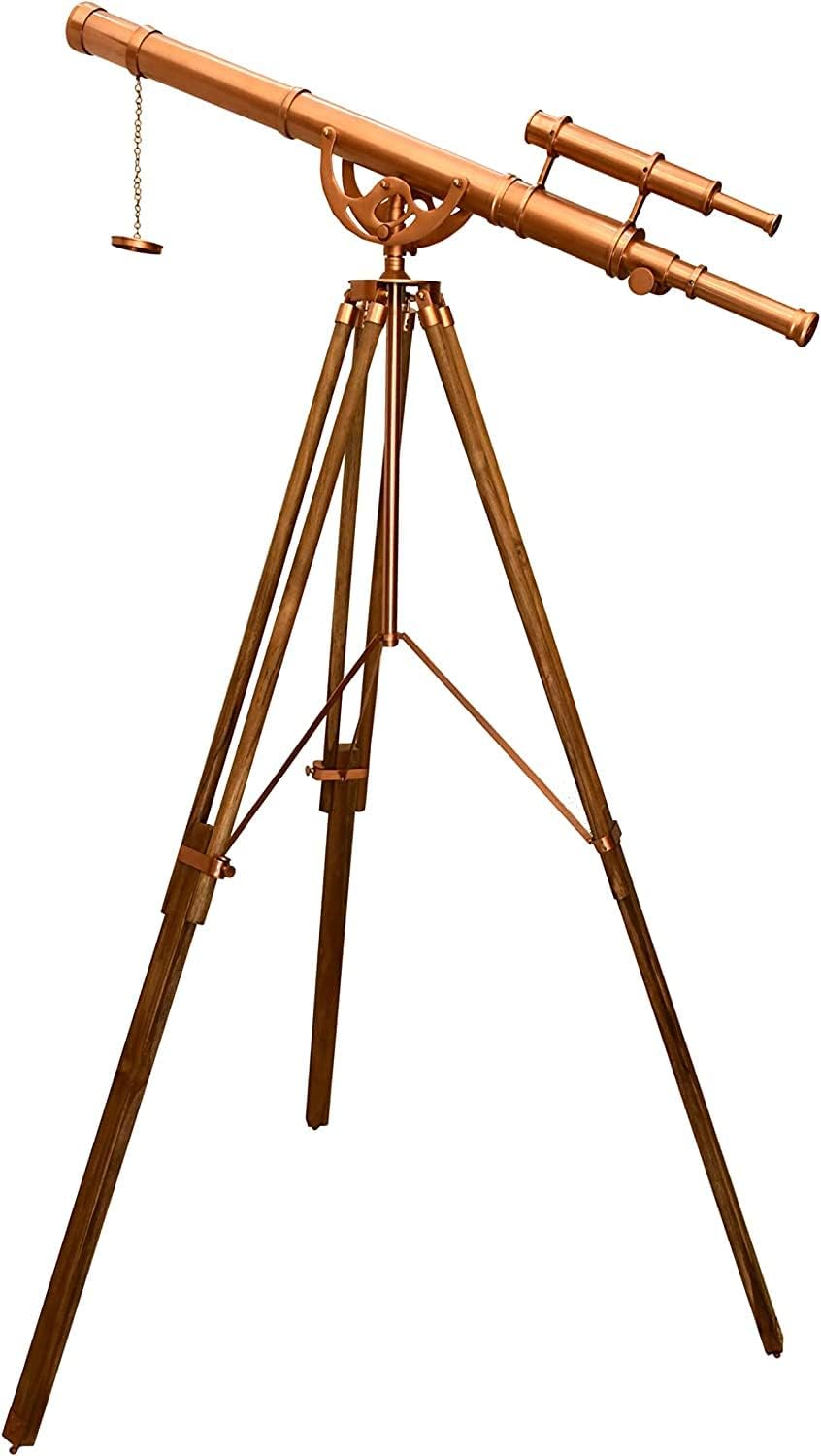 Vintage Handmade Brass Telescope with Teak Tripod Stand